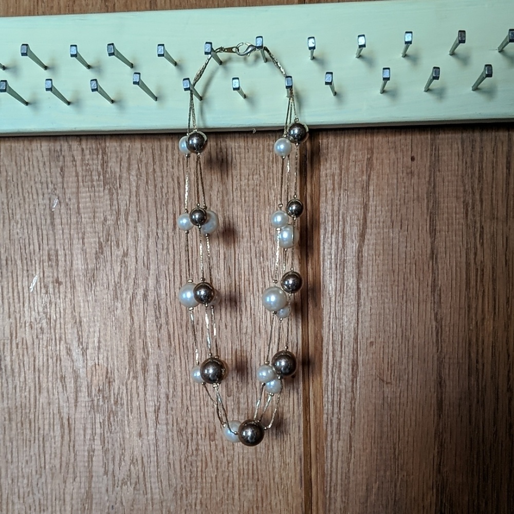 Three-Strand Pearl + Gold Ball Necklace